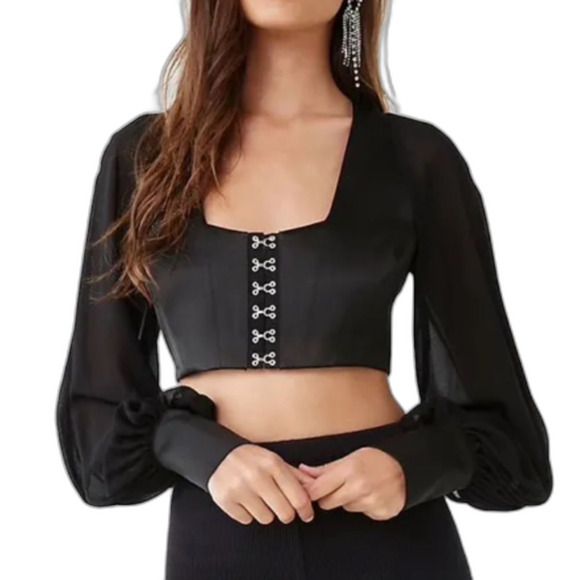 Blashe Black Hook and Eye with Chiffon Long Sleeves Crop Top Size S - Picture 1 of 14